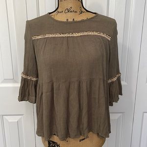 Mistic Prysm by Listicle Green Boho Style Top with 3/4 Sleeves